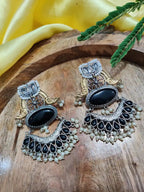 Dual Toned Oxidised Silver Plated Chanbali Lotus Earrings
