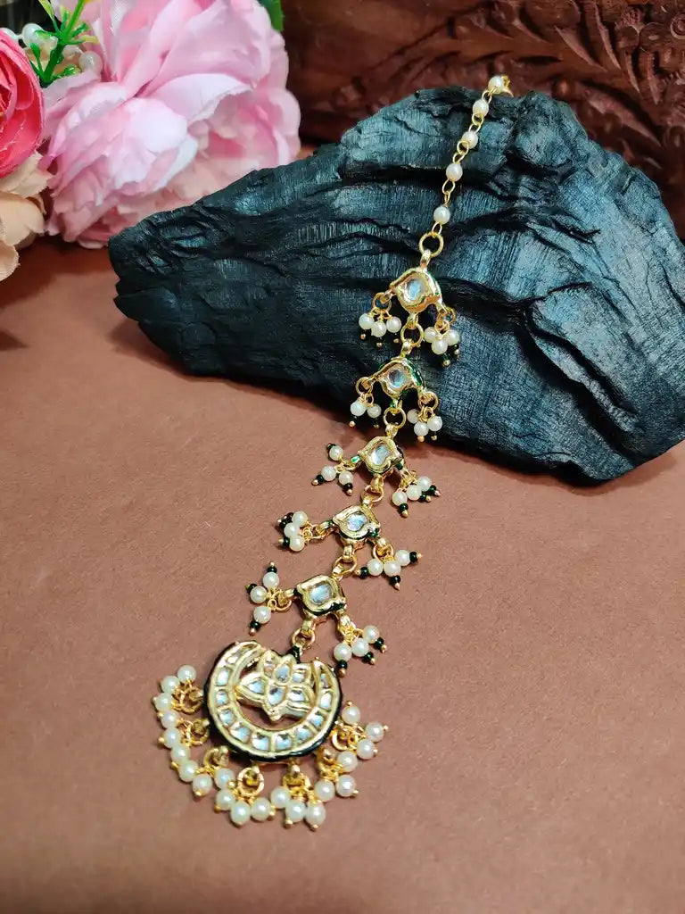 Gold Plated Kundan Studded  Chadbali Maang Tikka For Women Girls