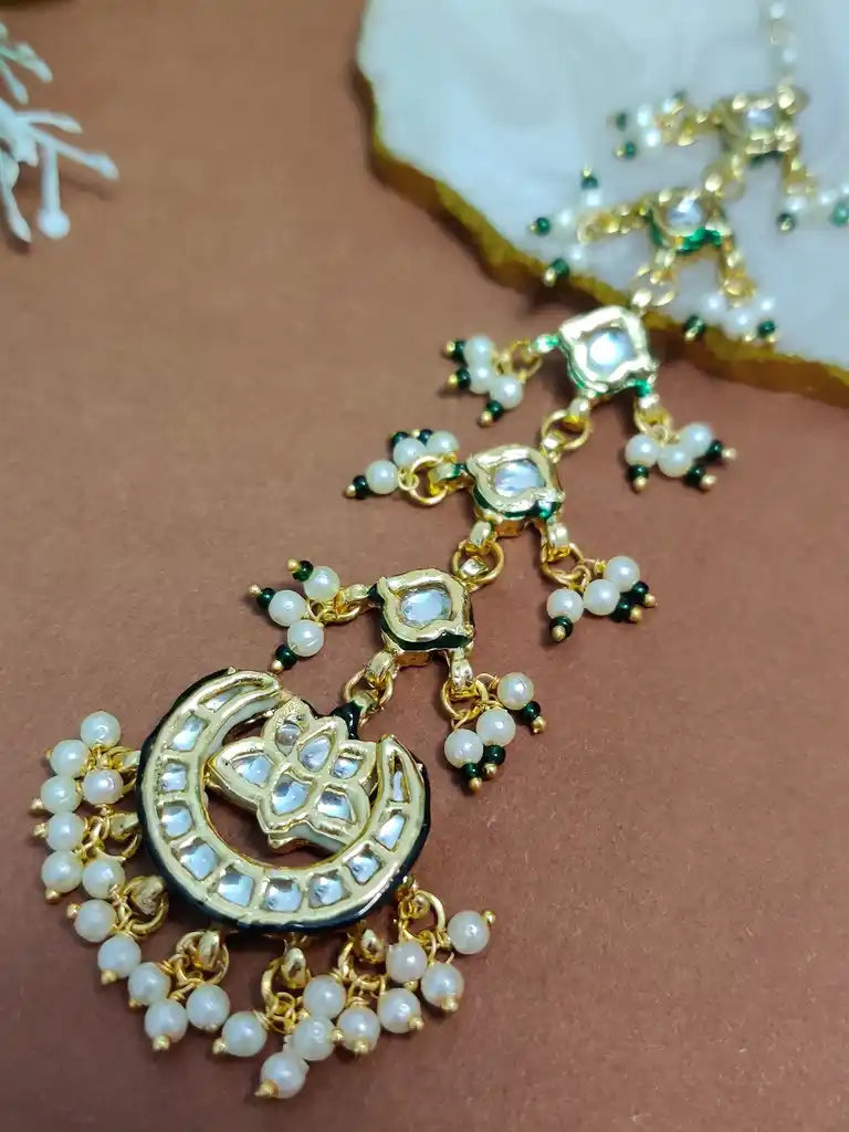 Gold Plated Kundan Studded  Chadbali Maang Tikka For Women Girls
