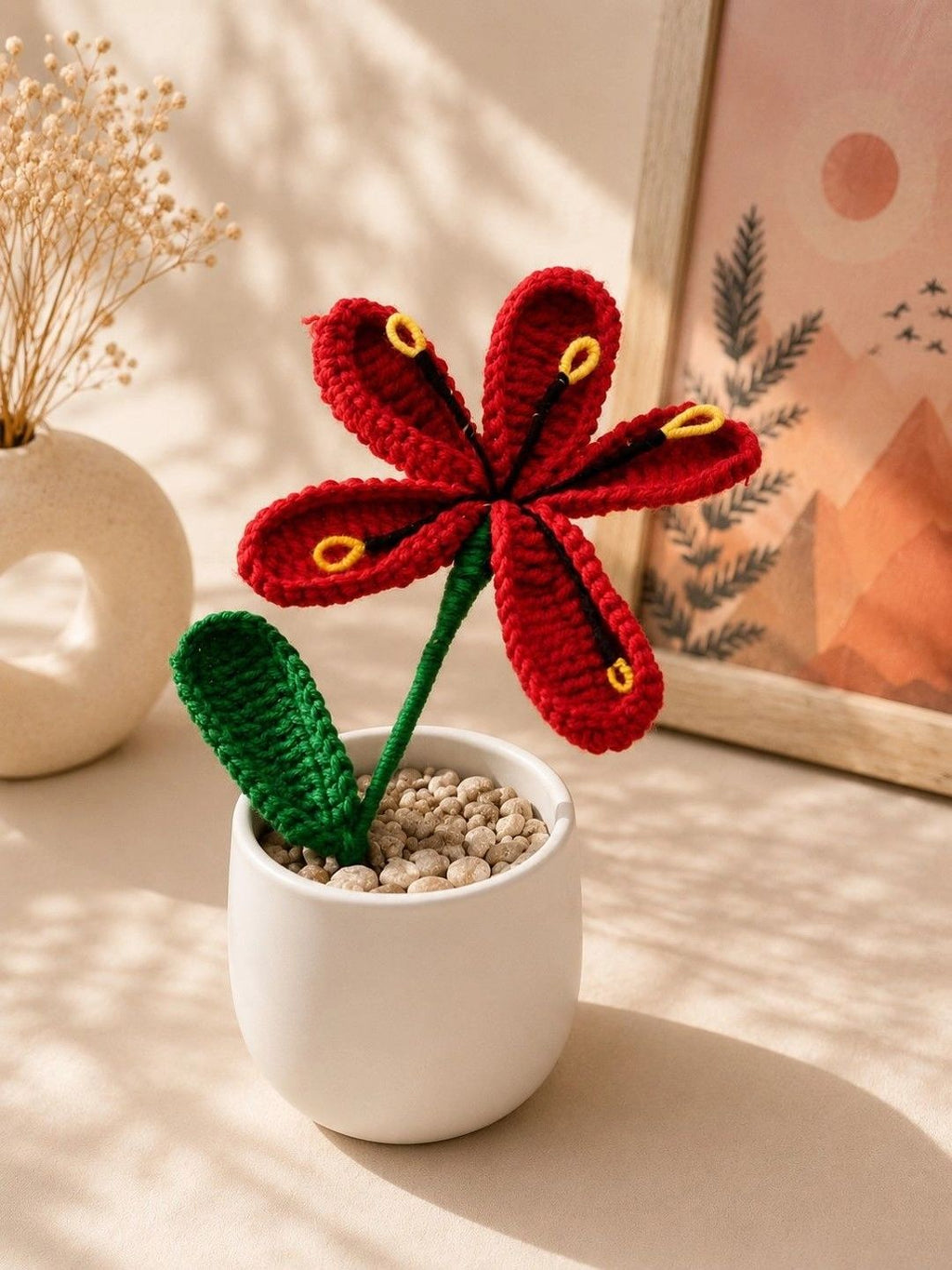 Handmade Crochet Lily Artificial Flower – Red