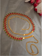 Gold-Plated Pink & Green Stone-Studded Waist Chain Kamarbandh