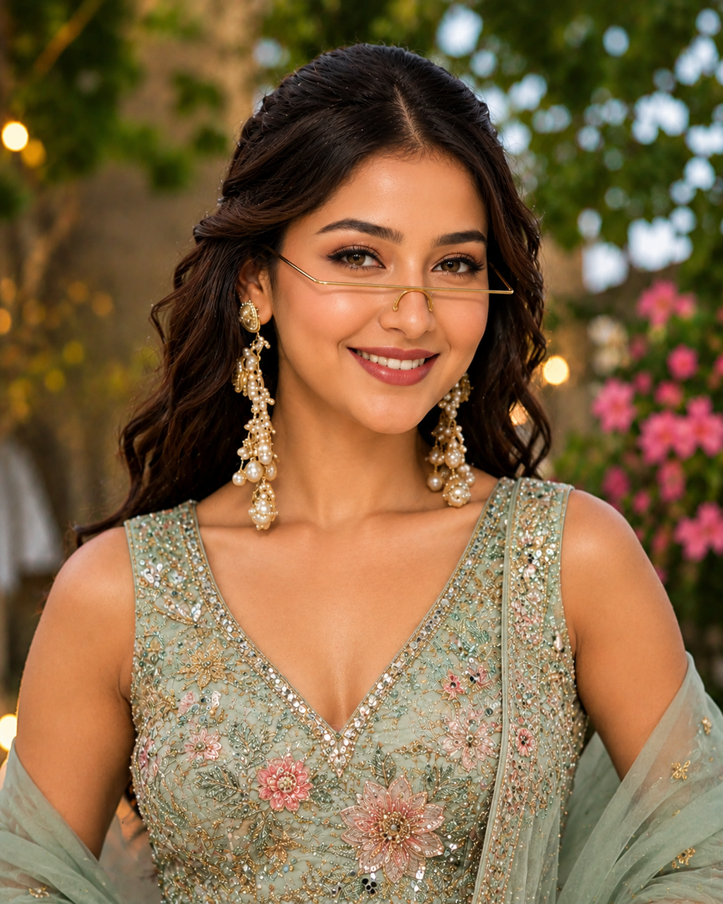 Traditional Gold-Plated Haldi & Mehendi Bridal Facelet – Floral Nose Frame