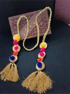 Lace & Gota Choti Paranda Ponytail Braid Holder – Gold & Multicolour Pom-Pom