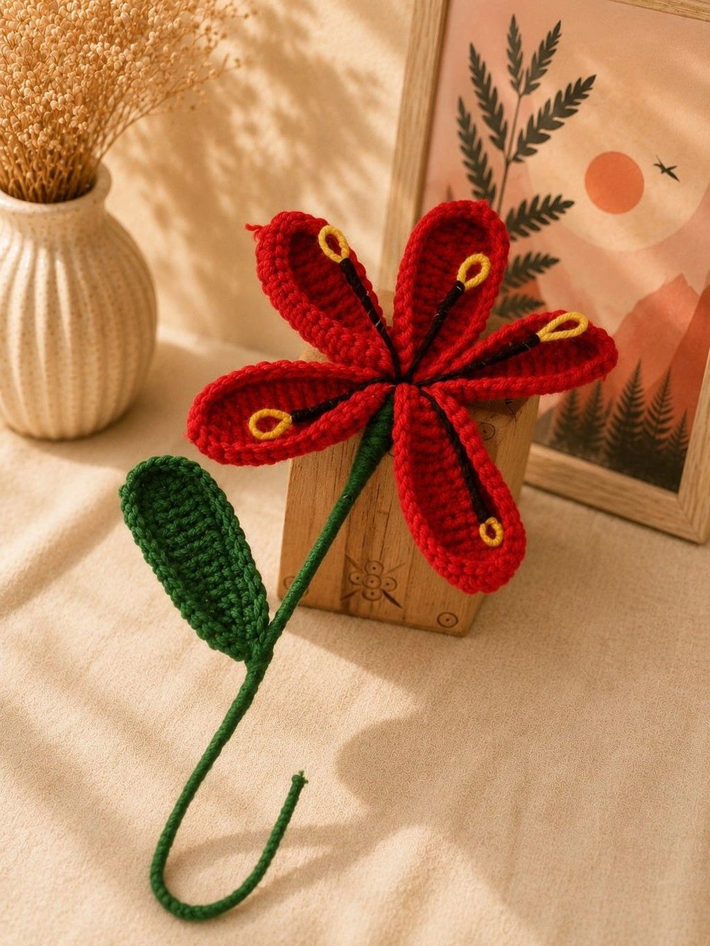 Handmade Crochet Lily Artificial Flower – Red